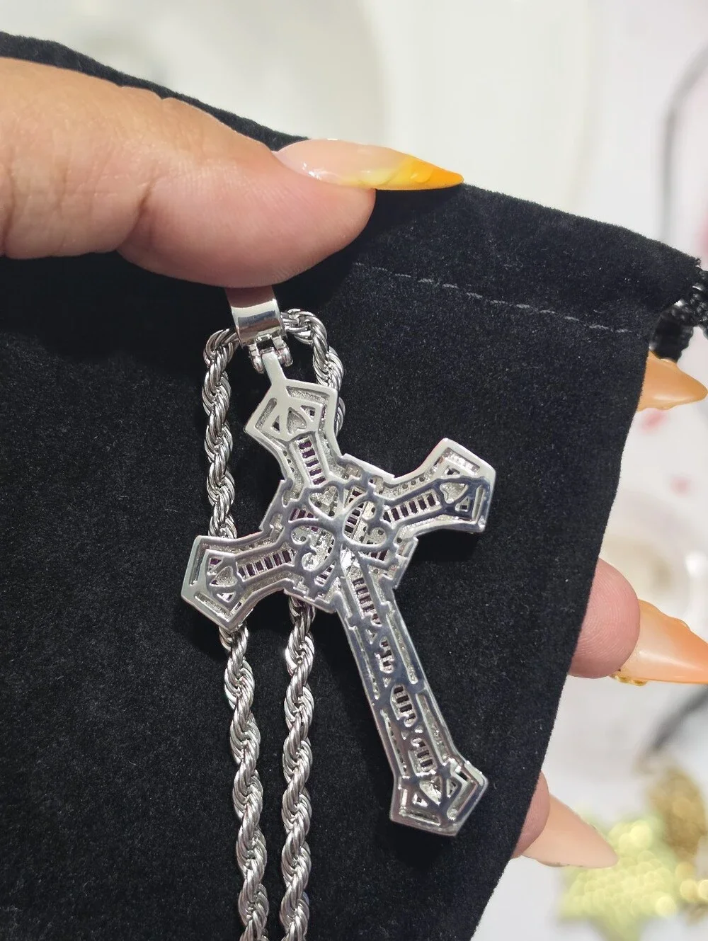 Silver Ornate Cross Pendant Necklace